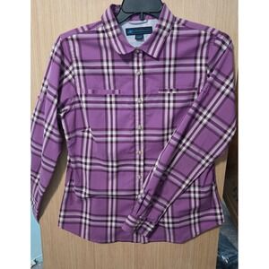 Eastern Mountain Sports Size L Plaid Long Sleeve Button Up Shirt Top Purple‎